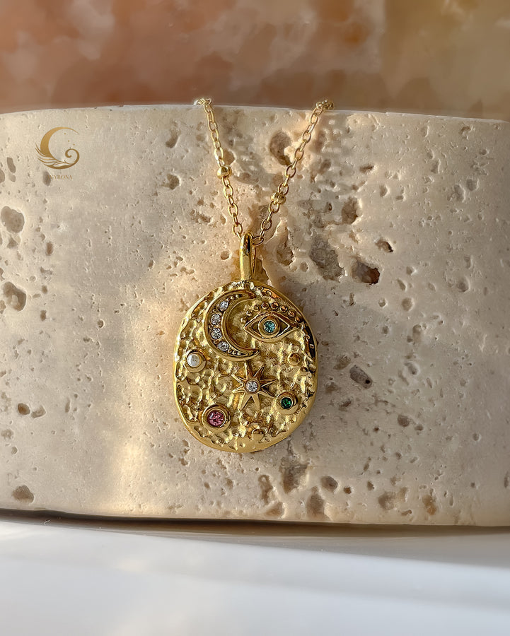 Confetti Coin- Eye- Moon and Stars- Stainless Steel 14K