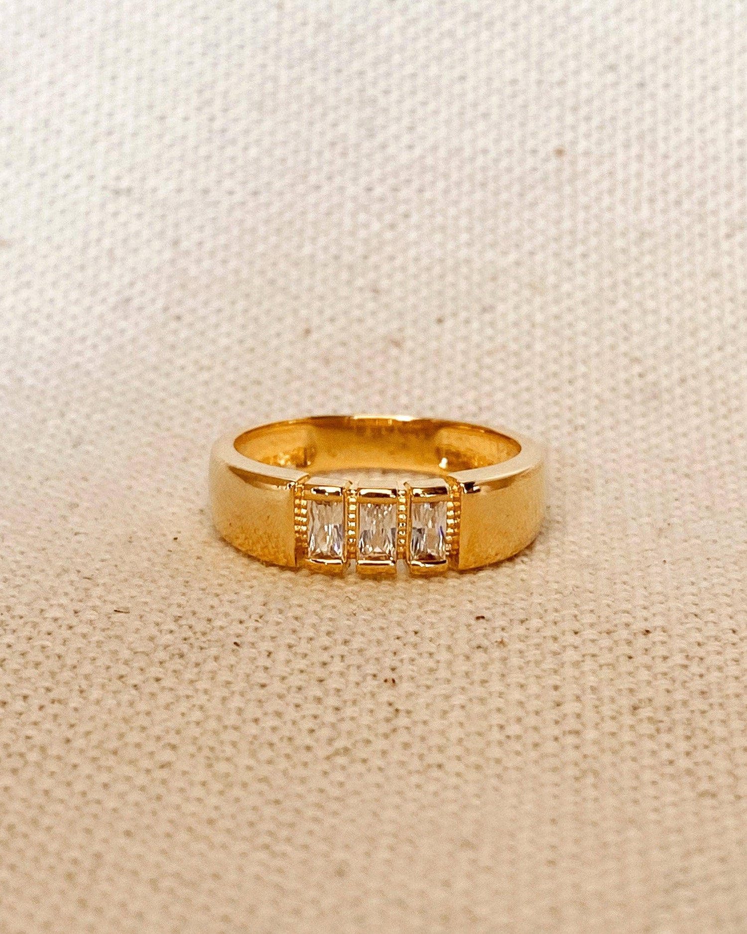 18k Gold Filled Trio baguette Cubic Zirconia Stone Ring