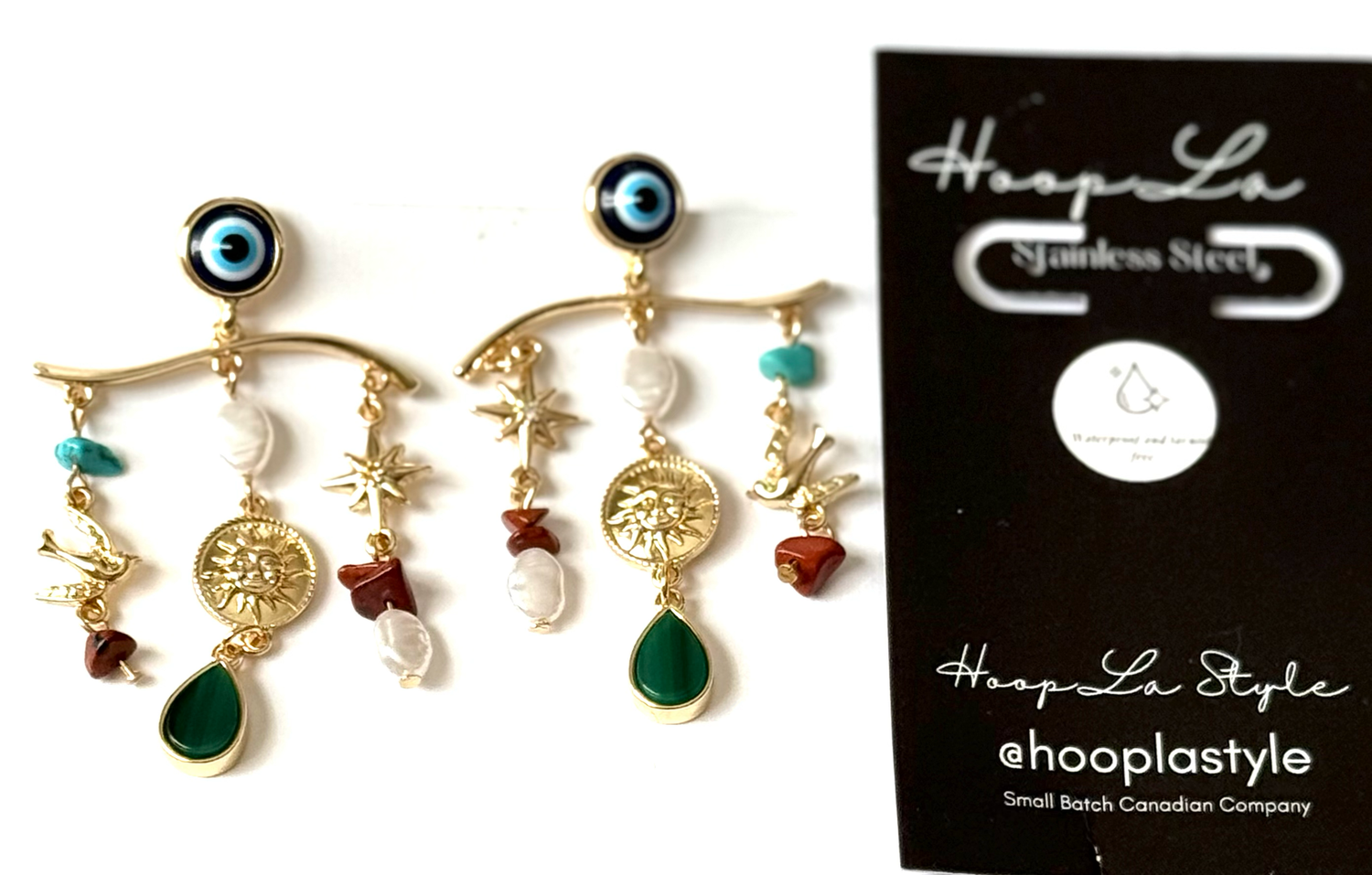 Let Your Sun Shine Evil Eye Charm Chandelier Earring 14K