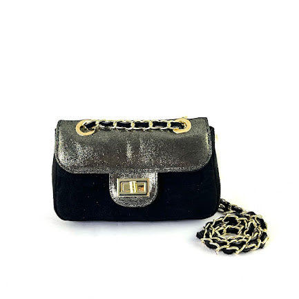 Marisol Genuine Leather Glossy Glitter Crossbody Bag
