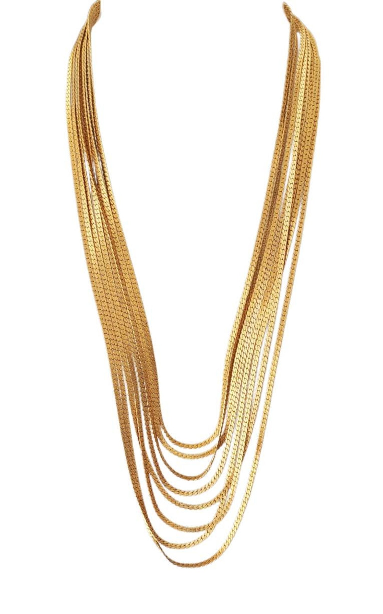 Vintage Signed 8 Layered Gold Toned Chain Necklace