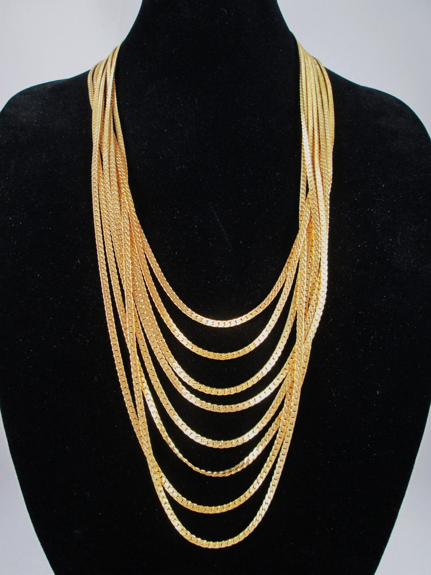 Vintage Signed 8 Layered Gold Toned Chain Necklace