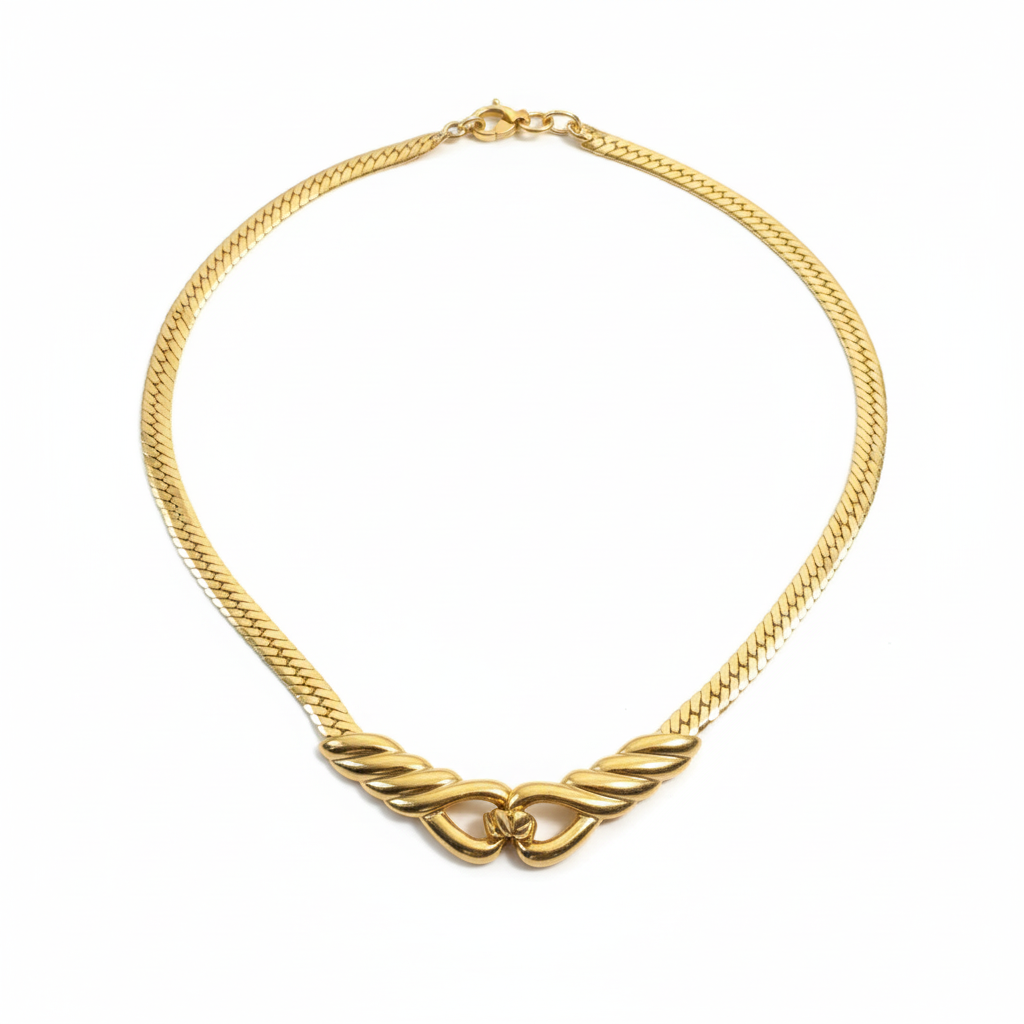 Vintage SIgned Gold Tone Choker Style Necklace