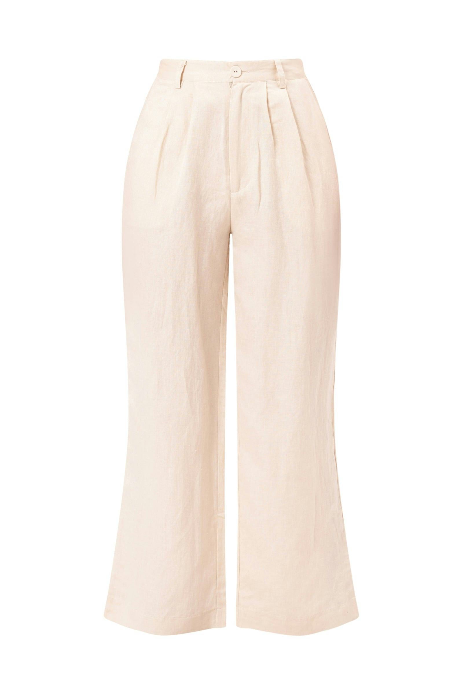 Chloe Pleat linen Pant - Biscuit