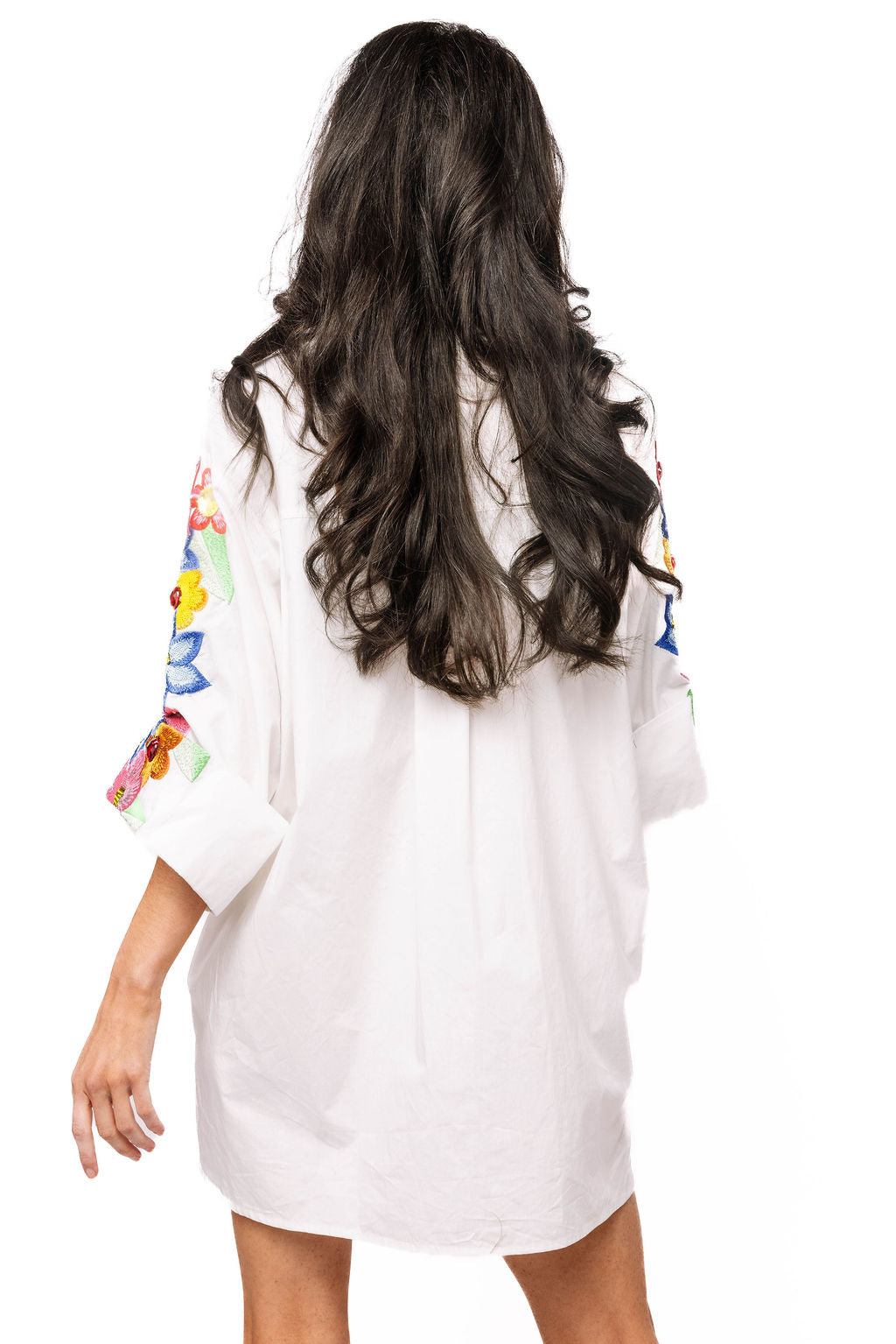 QUEEN OF SPARKLES WHITE MULTI FLOWER BUTTON UP COLLAR DRESS