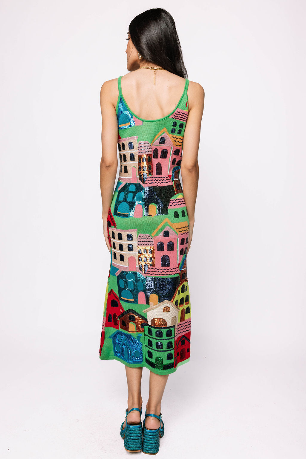 KNIT MULTI HOUSES MIDI DRESS