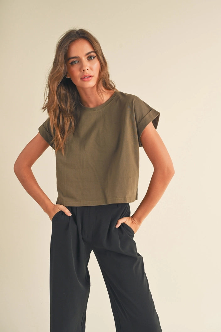 Dylan NECK CUFFED SLEEVE TOP