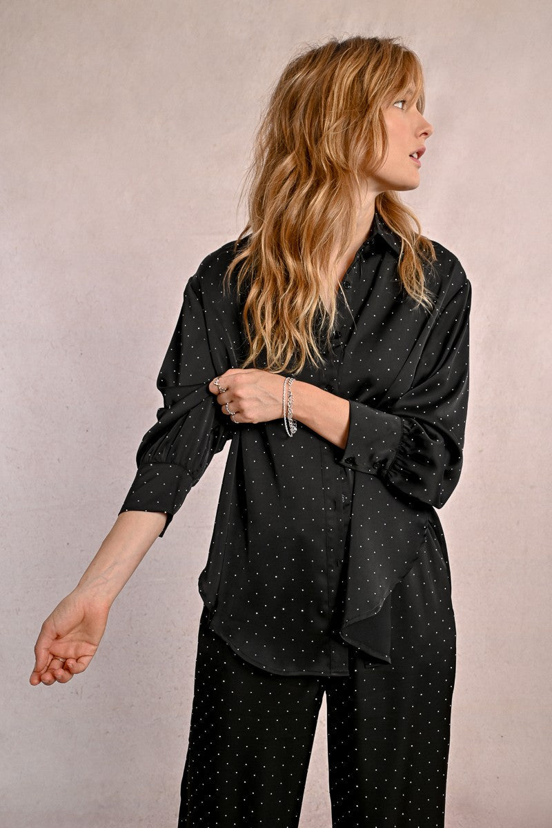 SATIN BLOUSE WITH RHINESTONES