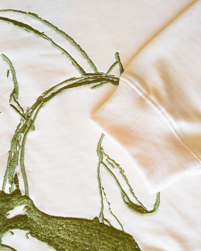 Classic Embroidered Sweatshirt Horses Embrace - Ivory