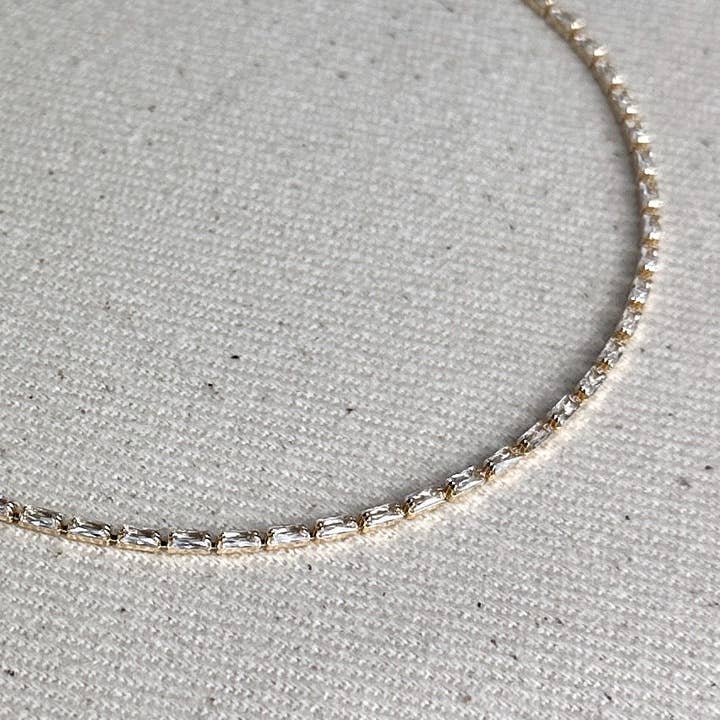 Baguette Cz Tennis Necklace Gold Filled 1.5mm