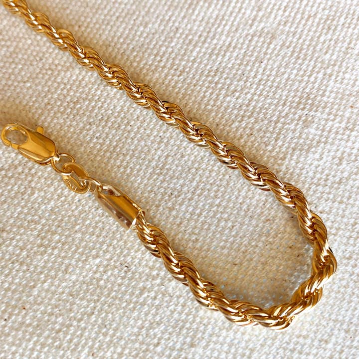 18k Gold Filled 4mm Rope Bracelet