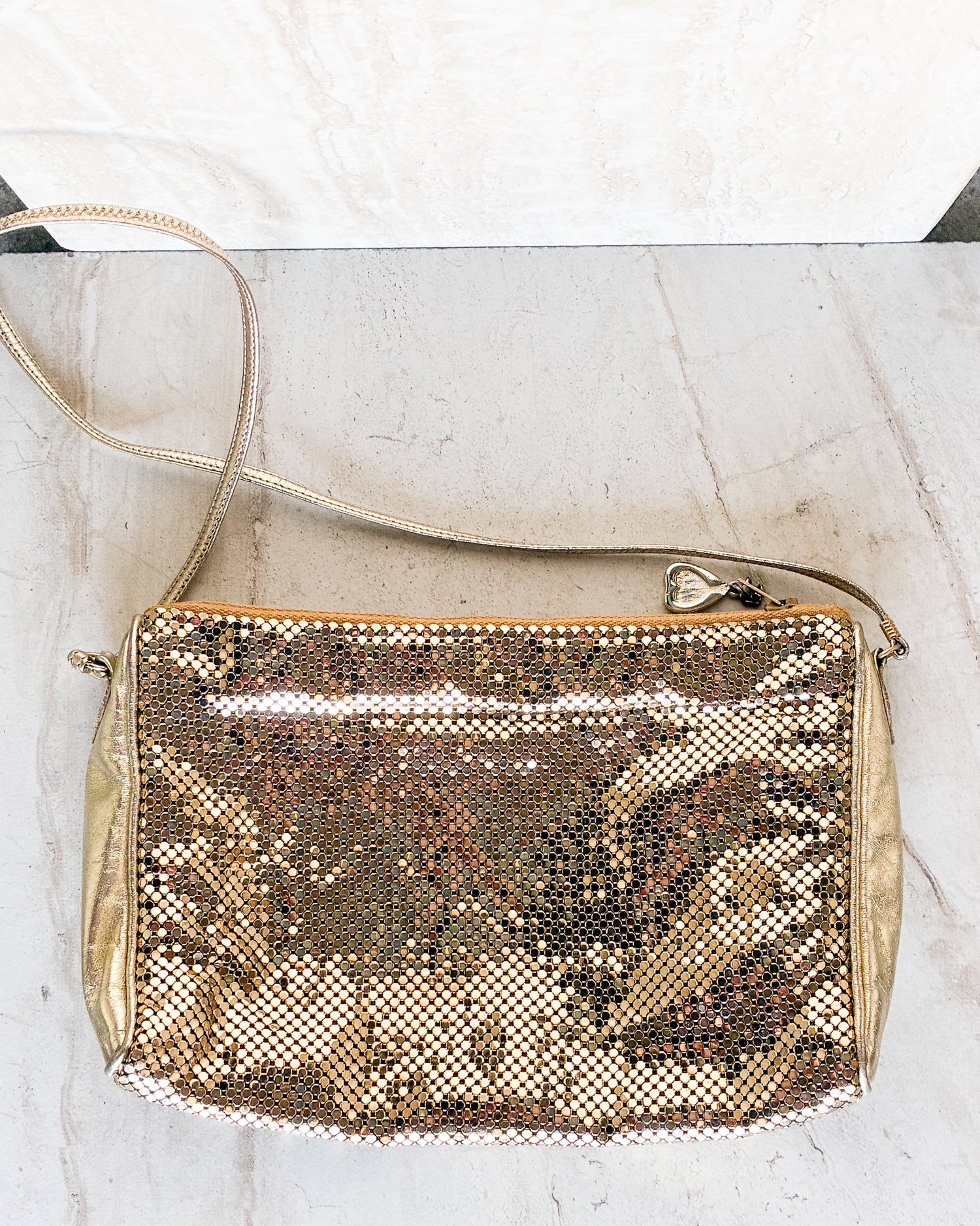 Vintage WHITING & DAVIS gold glomesh crossbody bag
