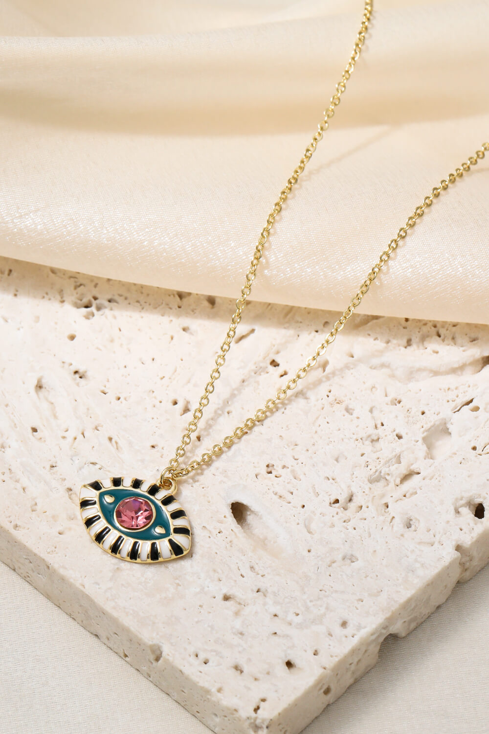 Evil Eye Third Eye Enamel and Crystal Pendant Necklace