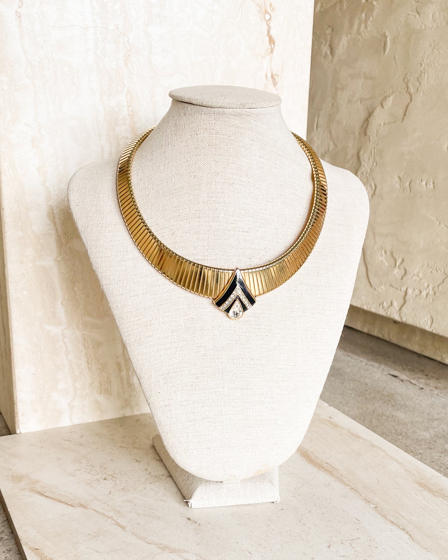 Vintage Signed black and gold tone choker