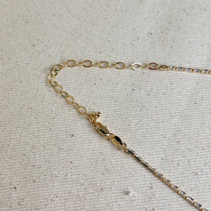 Baguette Cz Tennis Necklace Gold Filled 1.5mm