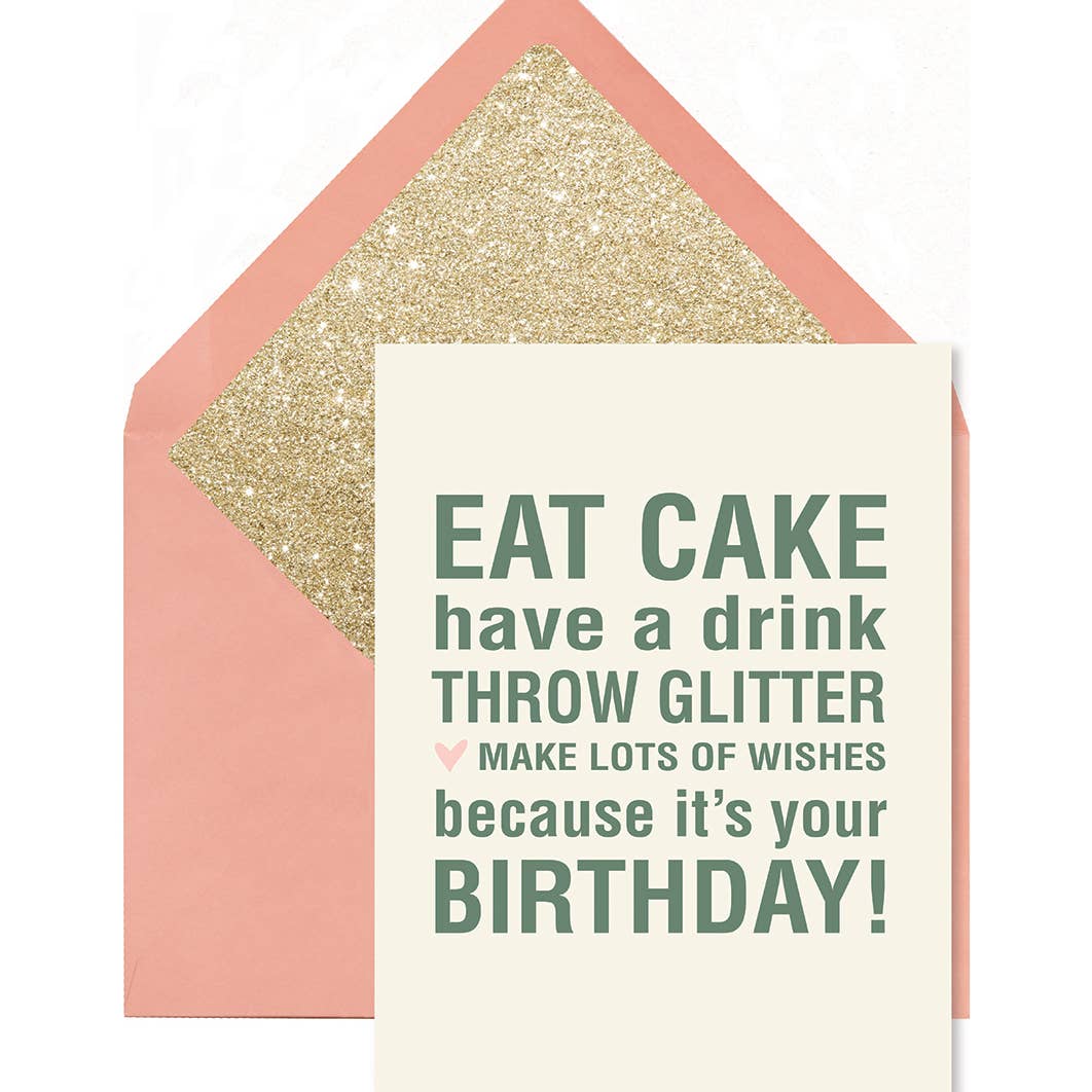 Eat Cake Throw Glitter Birthday Greeting Card