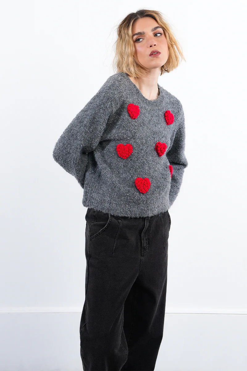 Knit Heart Puff Sweater