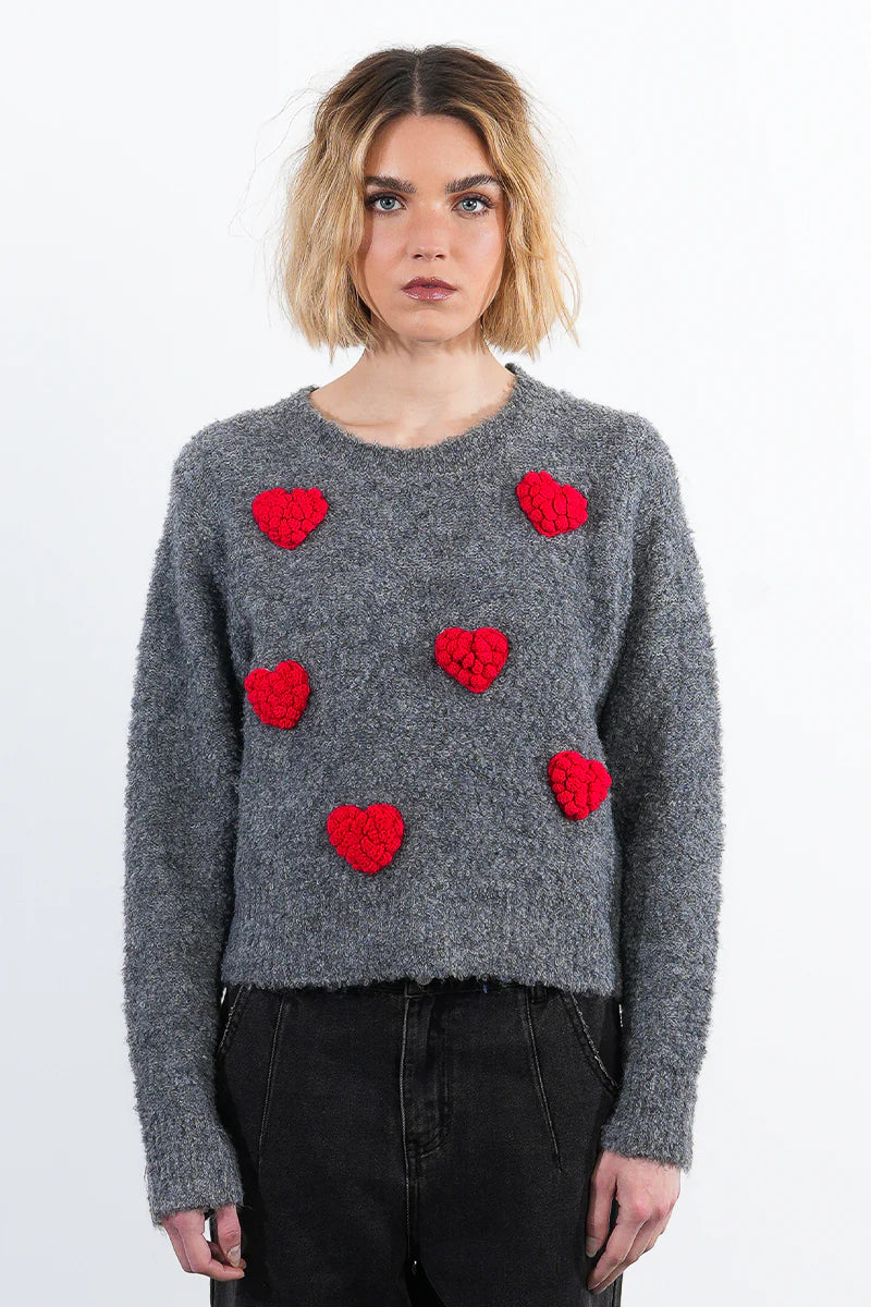 Knit Heart Puff Sweater