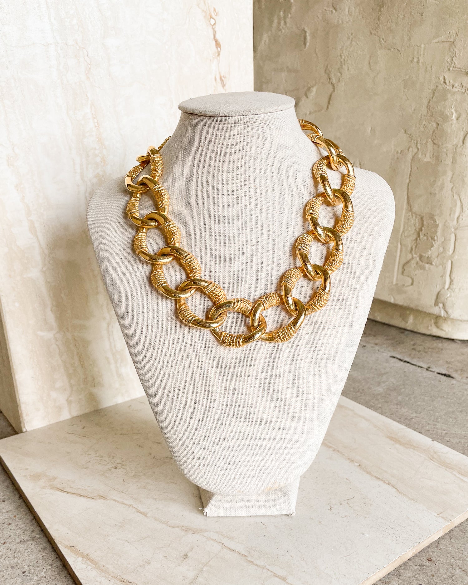 Vintage Signed Gold Plated Rope Link Necklace