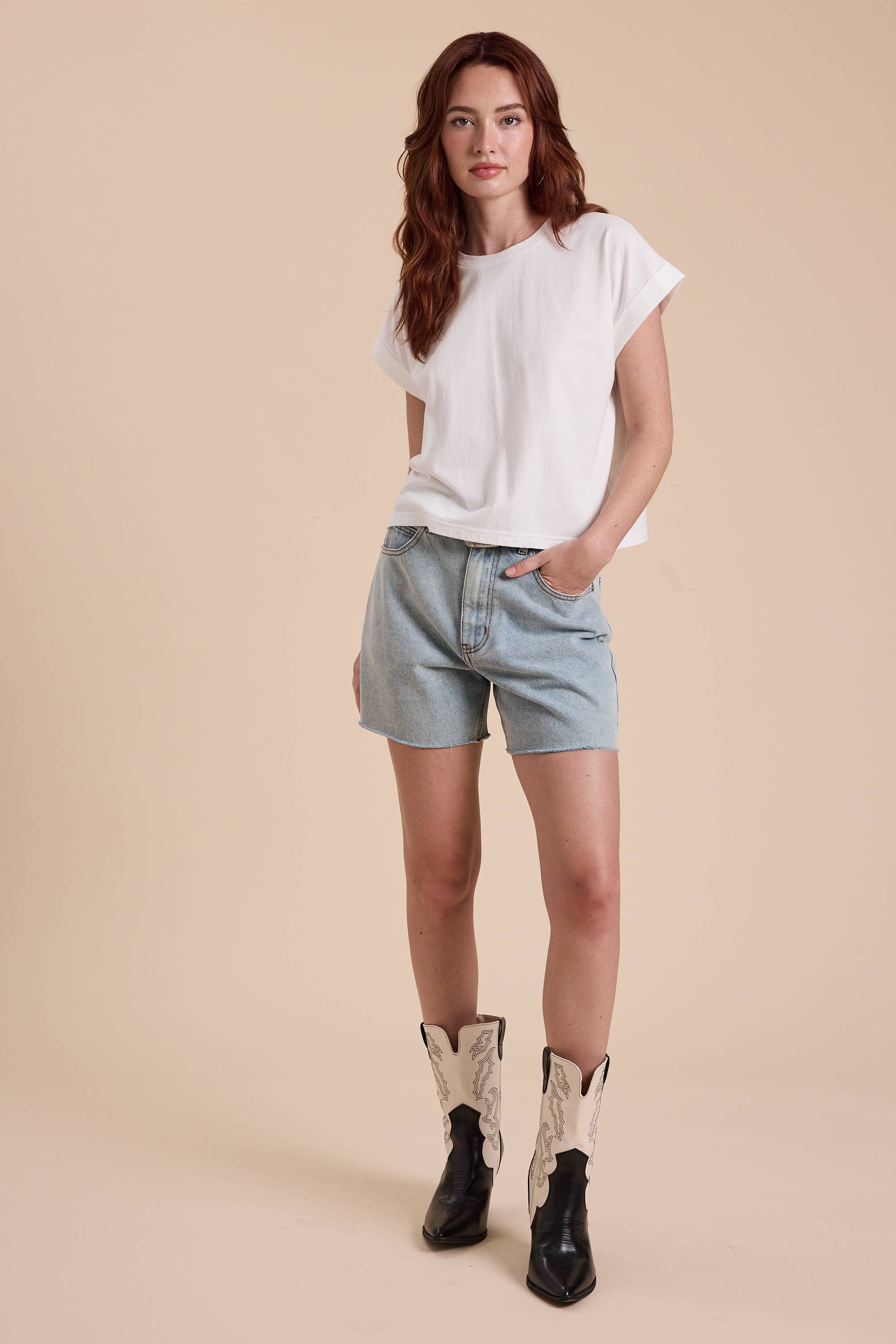 Dylan NECK CUFFED SLEEVE TOP