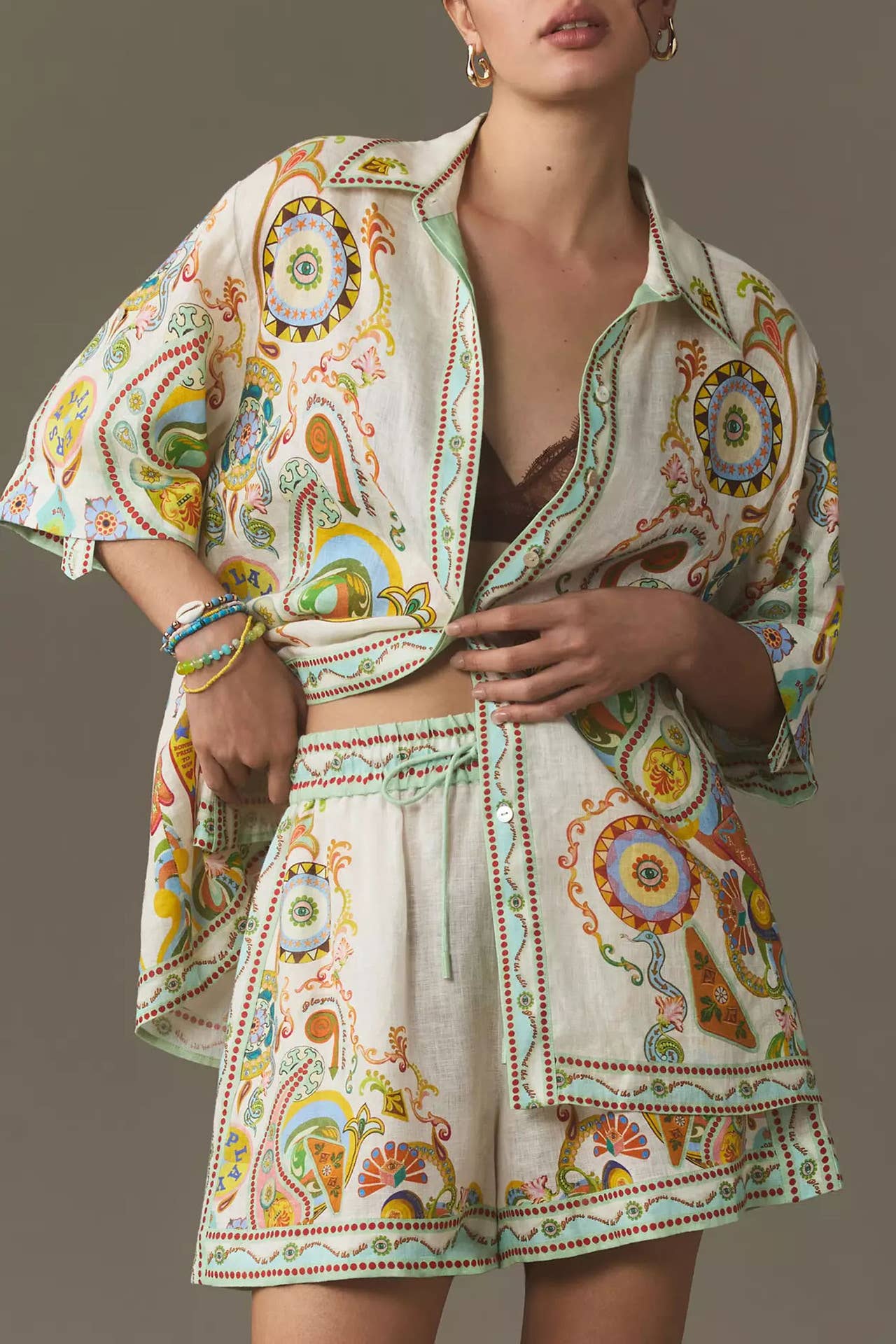 Boho Pinball Print Buttoned Shirt & Shorts Set