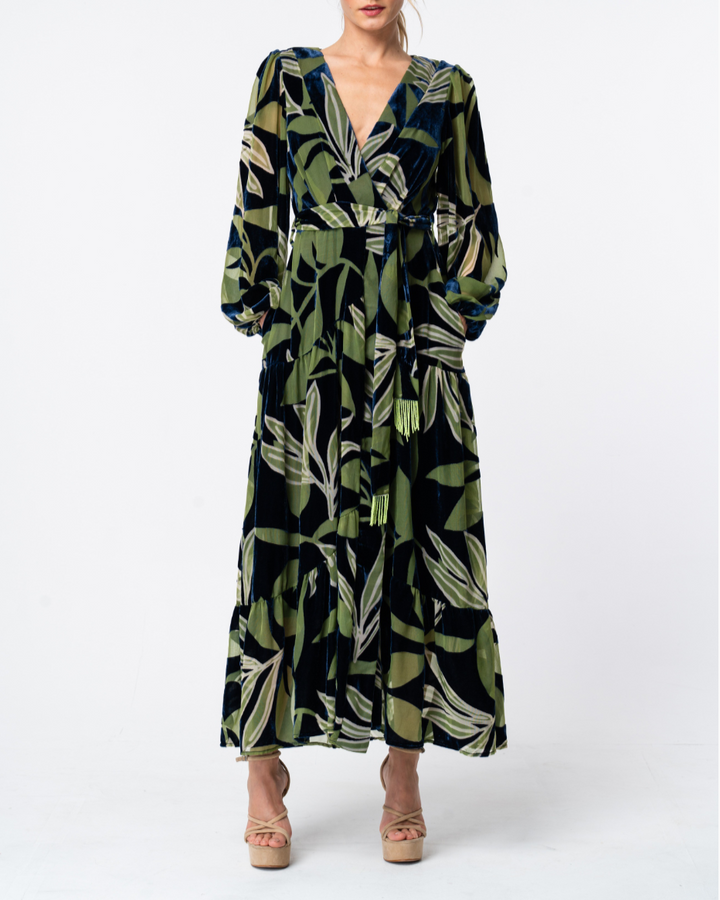 Lilian Velvet Burnout Maxi Wrap Dress