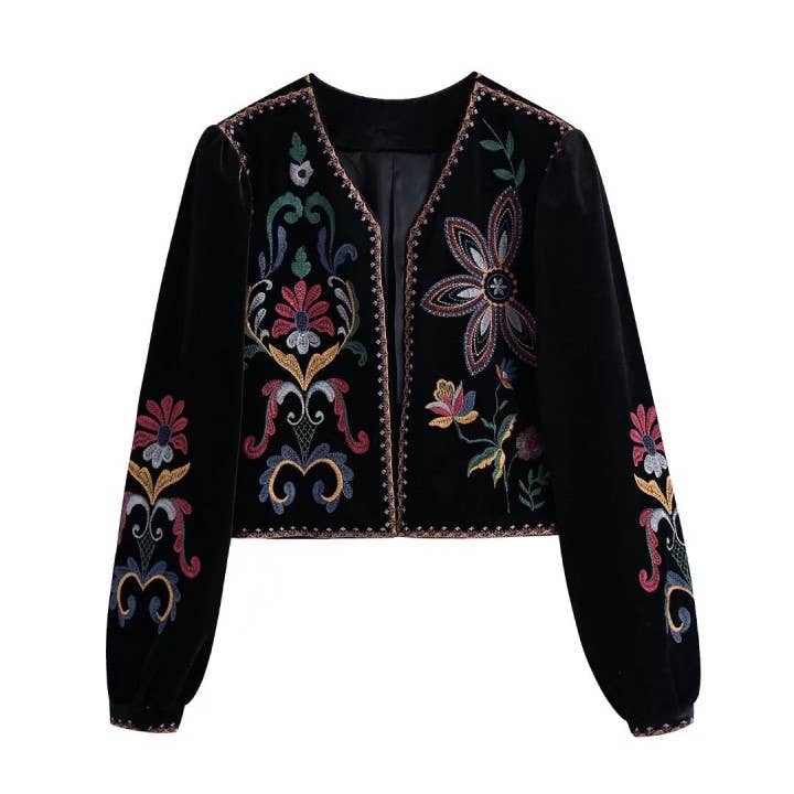 Vintage Floral Embroidered Cardigan Jacket