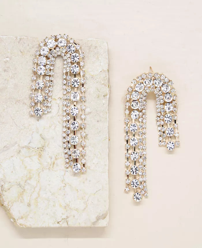 Crystal Arch Chain 18k Gold Plated Statement Earrings