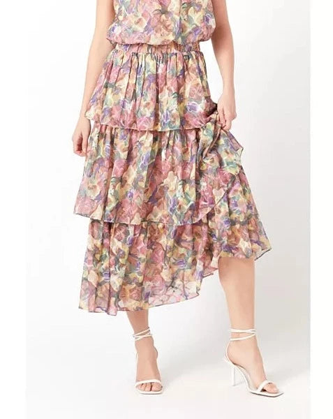 FLORAL TIERED MAXI SKIRT