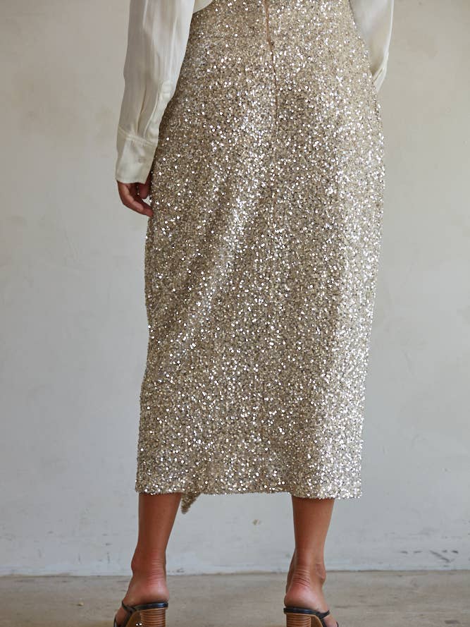 Sequin Wrap Midi Skirt