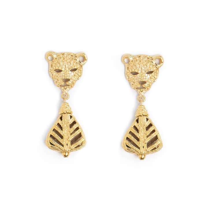 Leopard Head & Handmade Bead Earrings