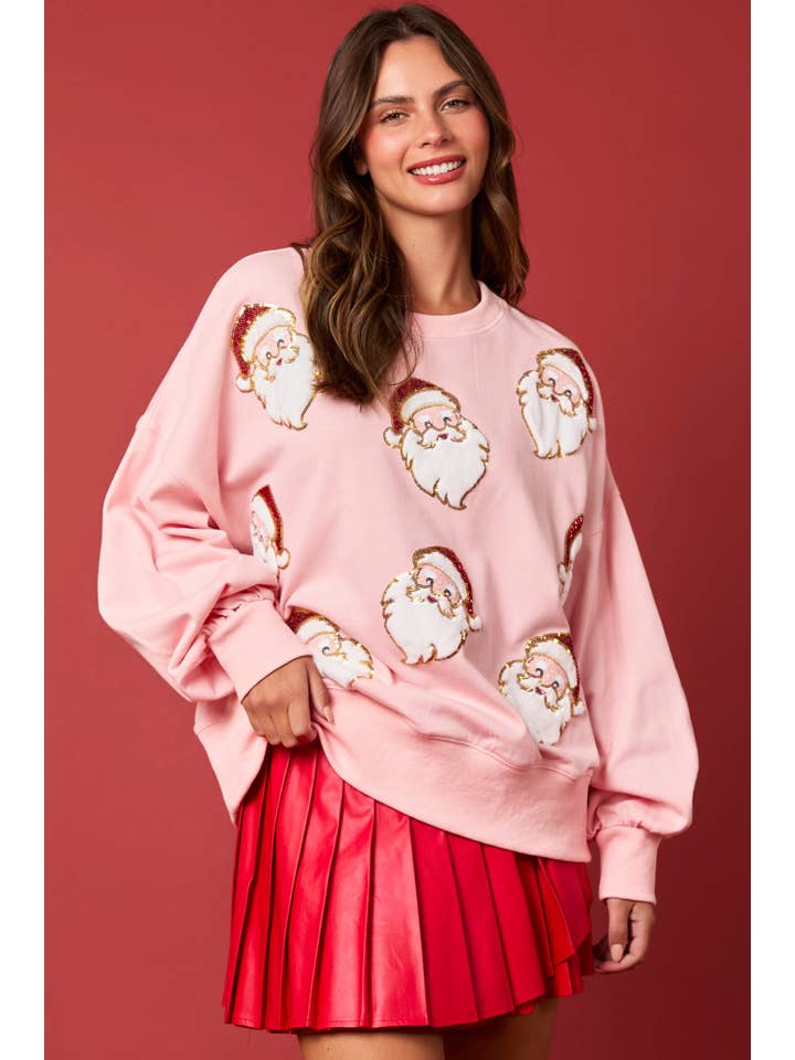 Santa Sequins & Fur Embroidery Sweatshirt