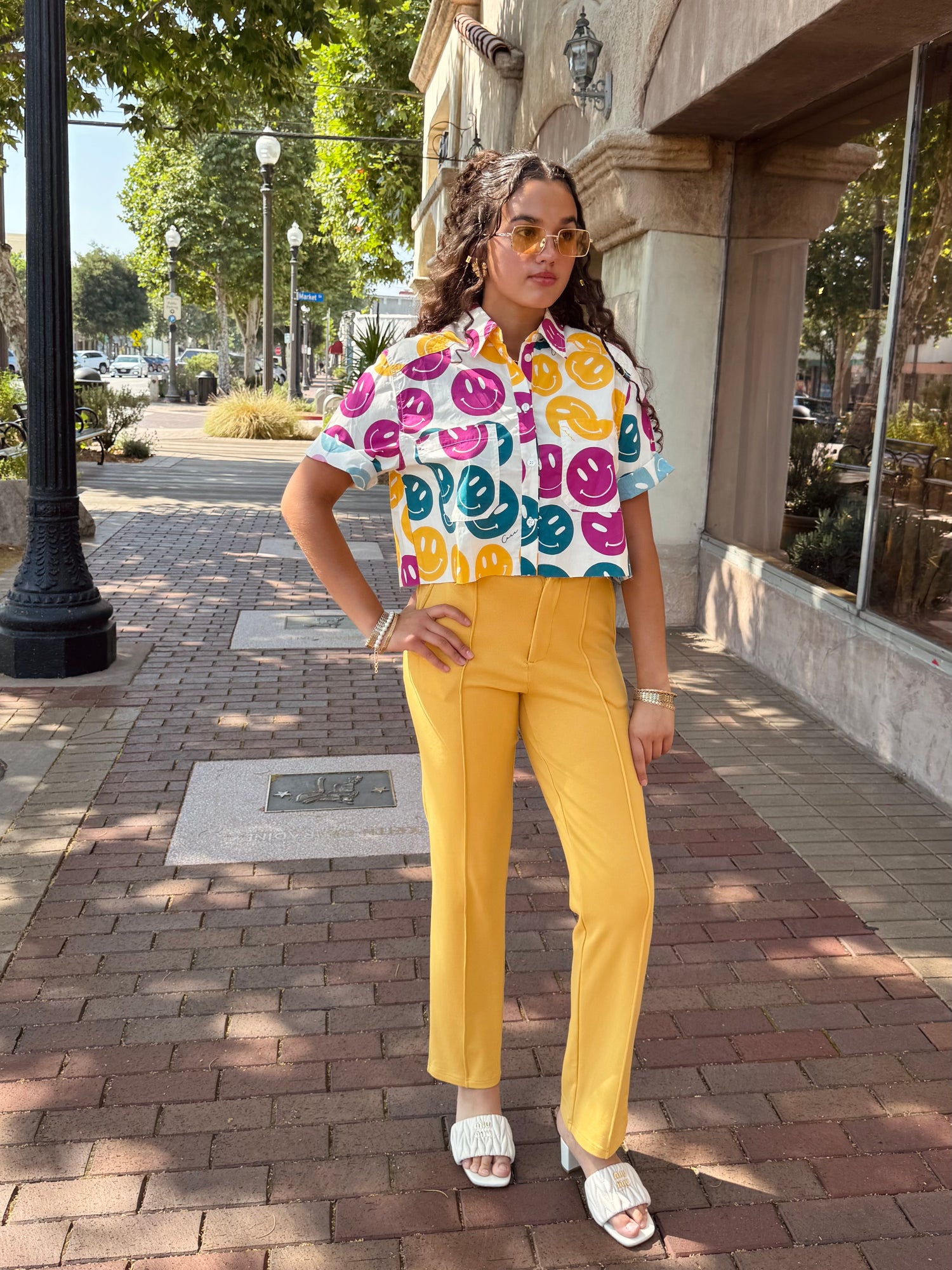 Basic Preslie Poplin Cropped Shirt All Over Smiley