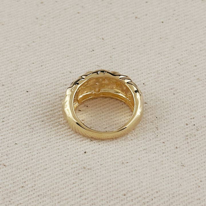 18k Gold Filled Hammered Moon Ring with Cz Stones