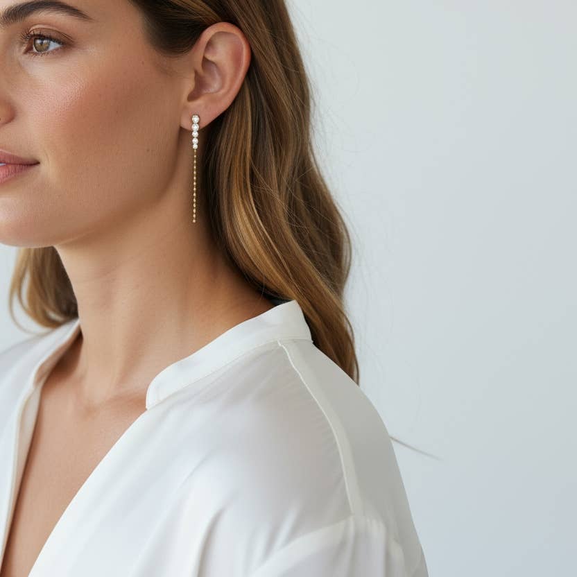 18k Gold Filled Cz and Beads Gradient Drop Earrings