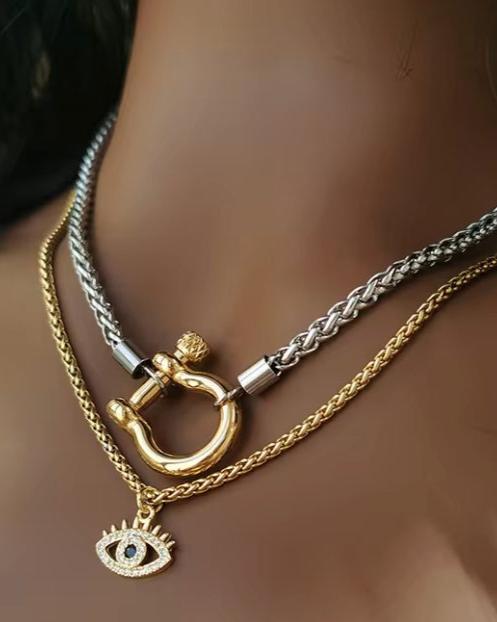 Carabiner Horse Bit- Charm-Wheat Chain Stainless Necklace