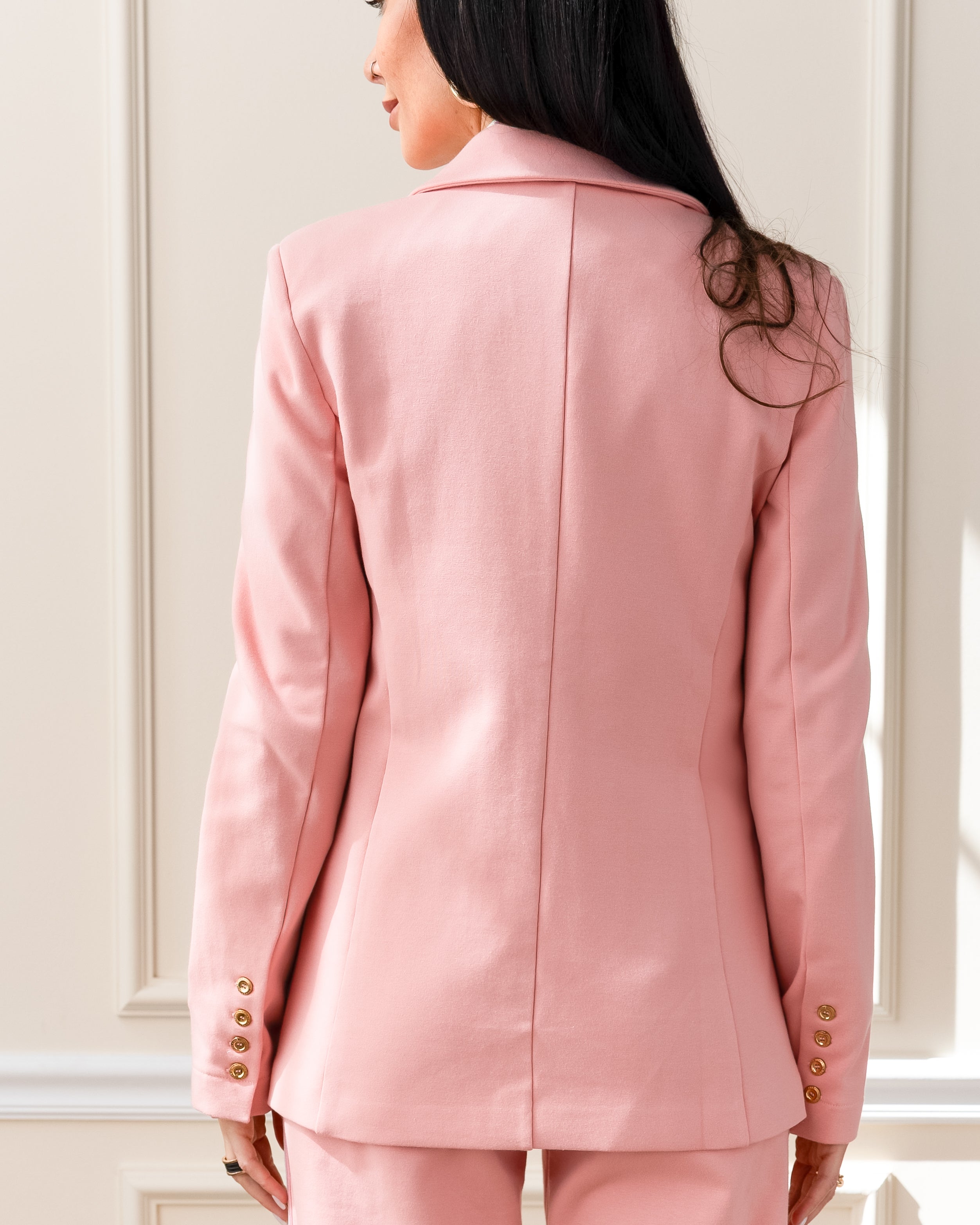 パパス 麻混 ピンクジャケット 50 L 段返り 日本製 Women's Pink Blazer - Morrison Interlock Cotton Stretch – Care Tucker