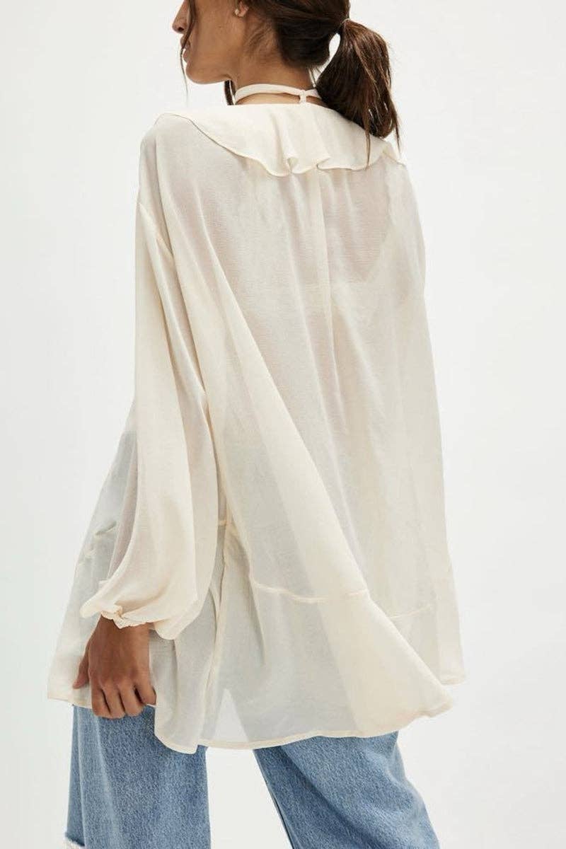 Ruffle Trim Sheer Blouse