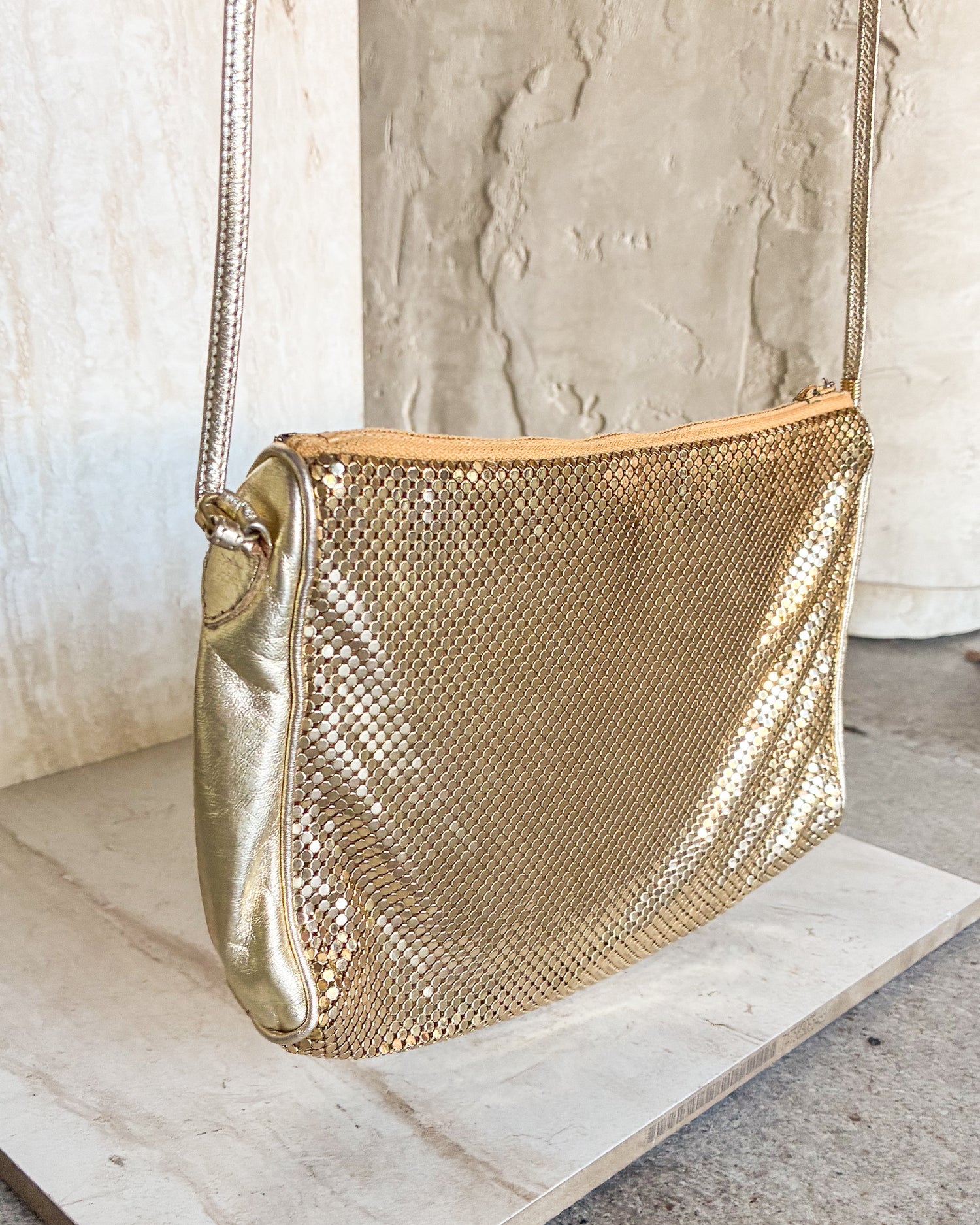 Vintage WHITING & DAVIS gold glomesh crossbody bag