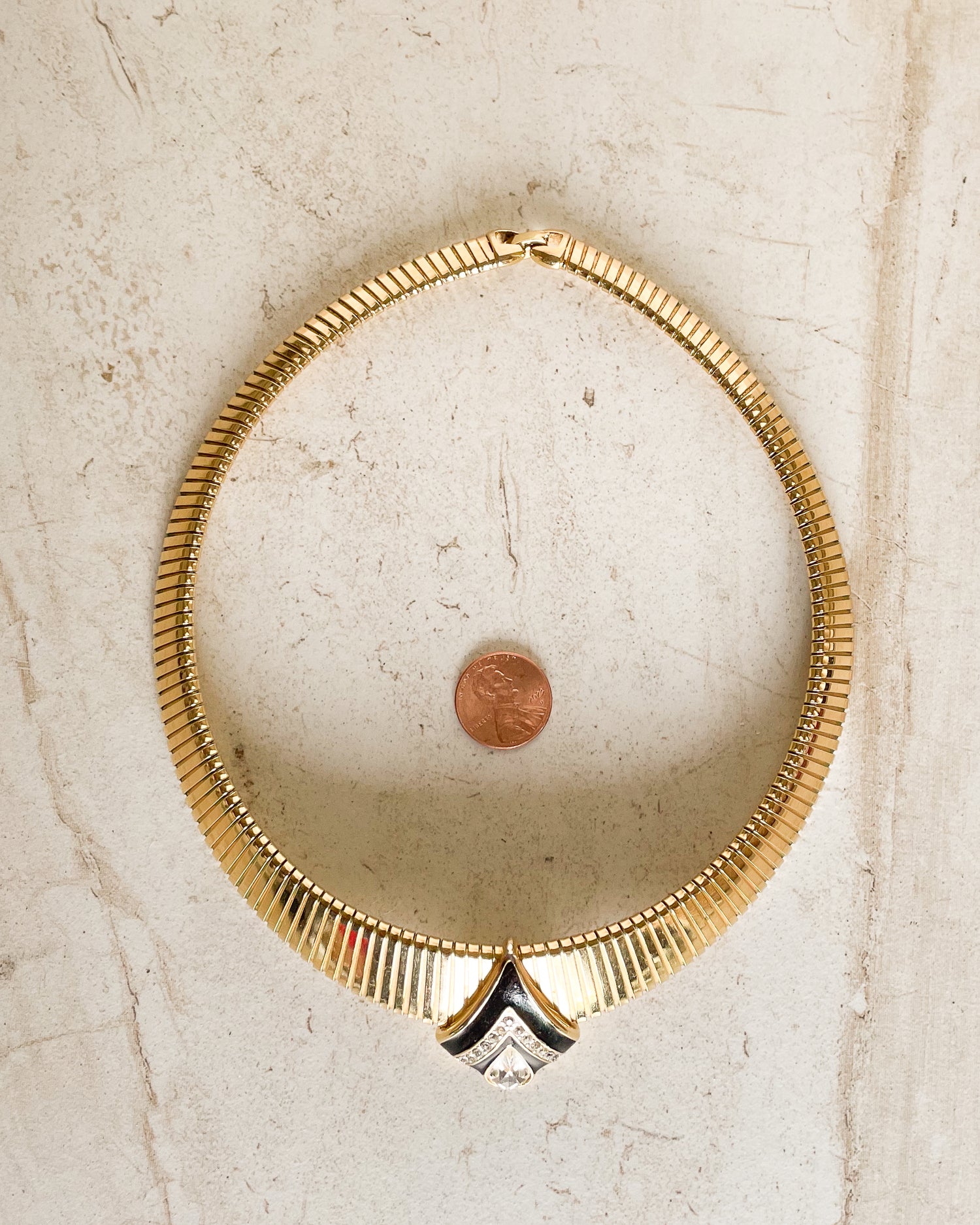 Vintage Signed black and gold tone choker