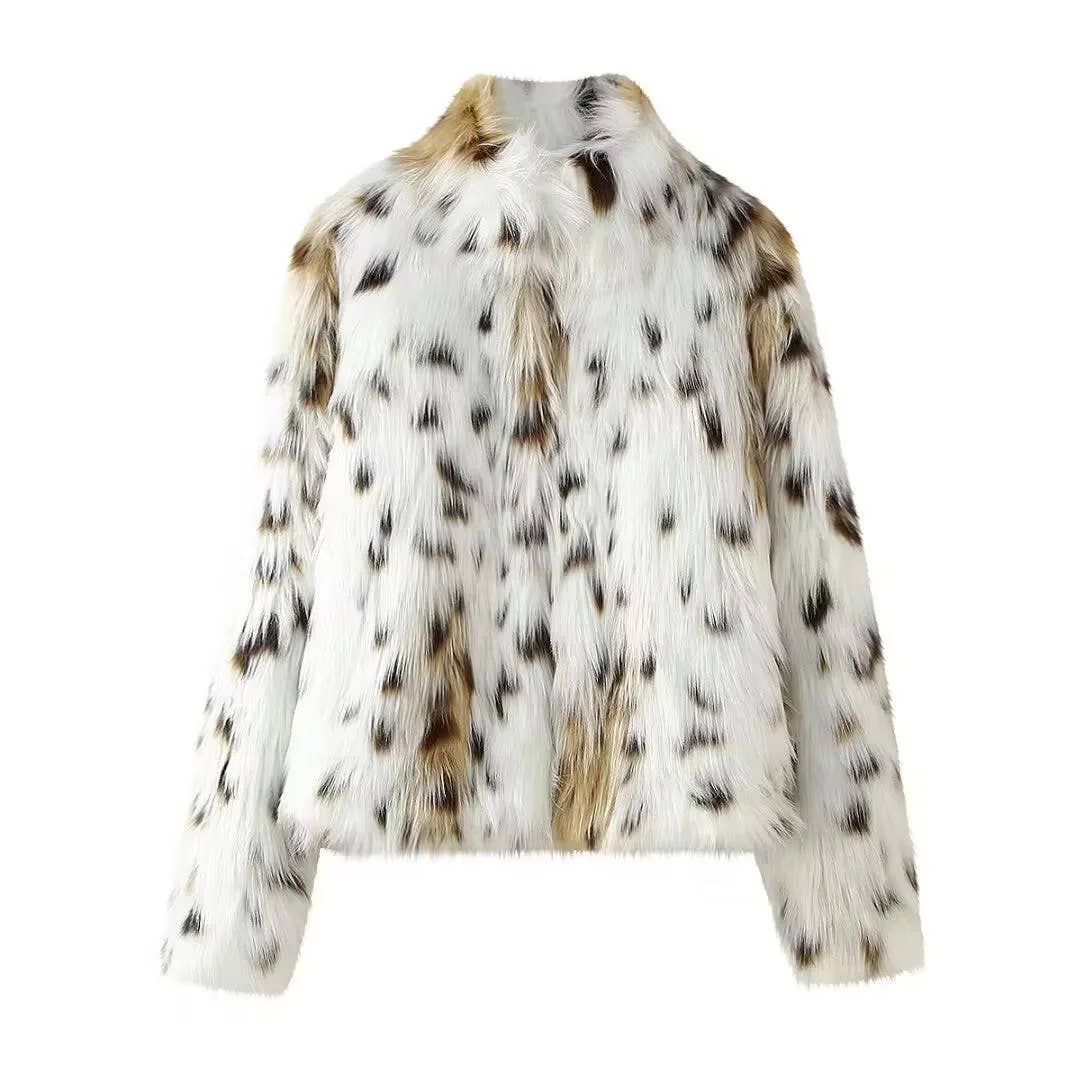 Soft Animal Print Faux Fur Thick Coat