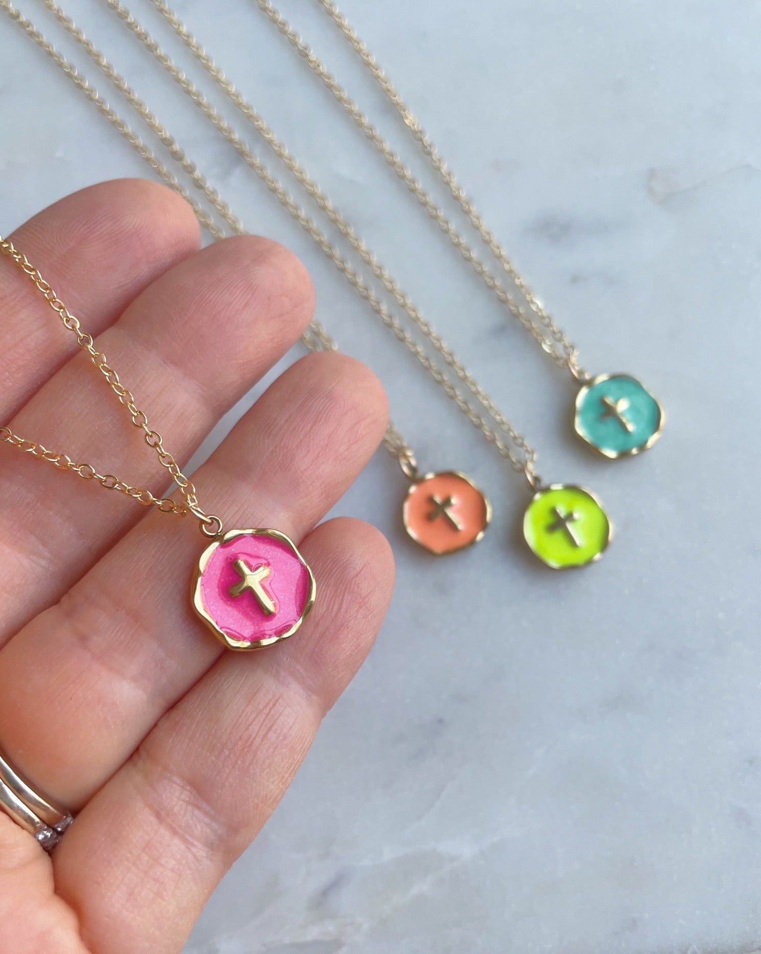 Colorful Charm Gold Cross Necklace