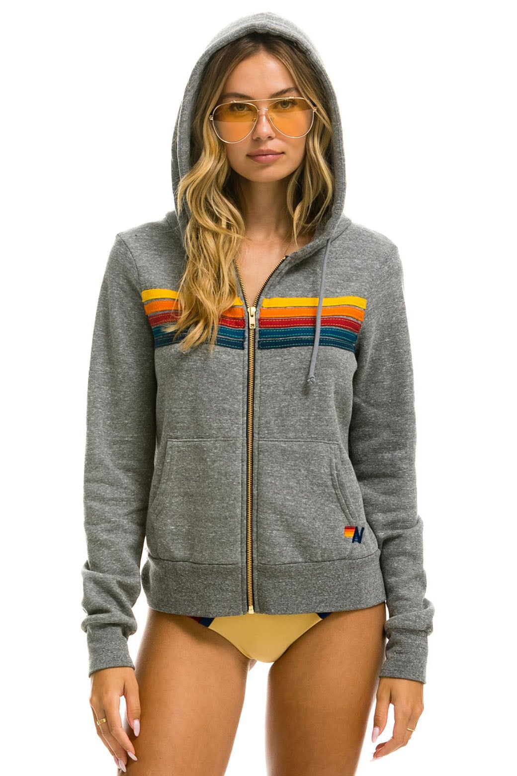 5 STRIPE HOODIE - HEATHER GREY