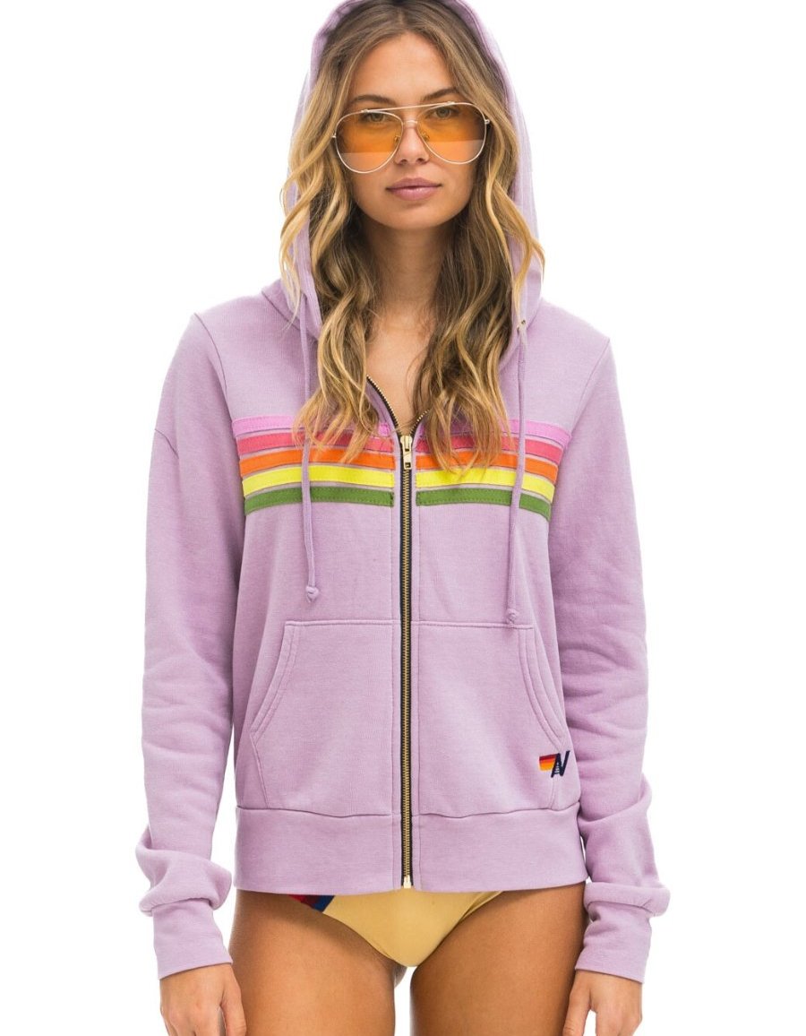 5 STRIPE HOODIE - MAUVE // PINK // GREEN