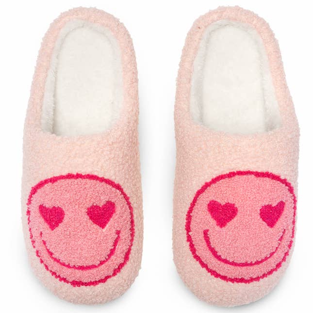 Indoor / Outdoor Slippers - Heart Eyes Happy Faces - Pink