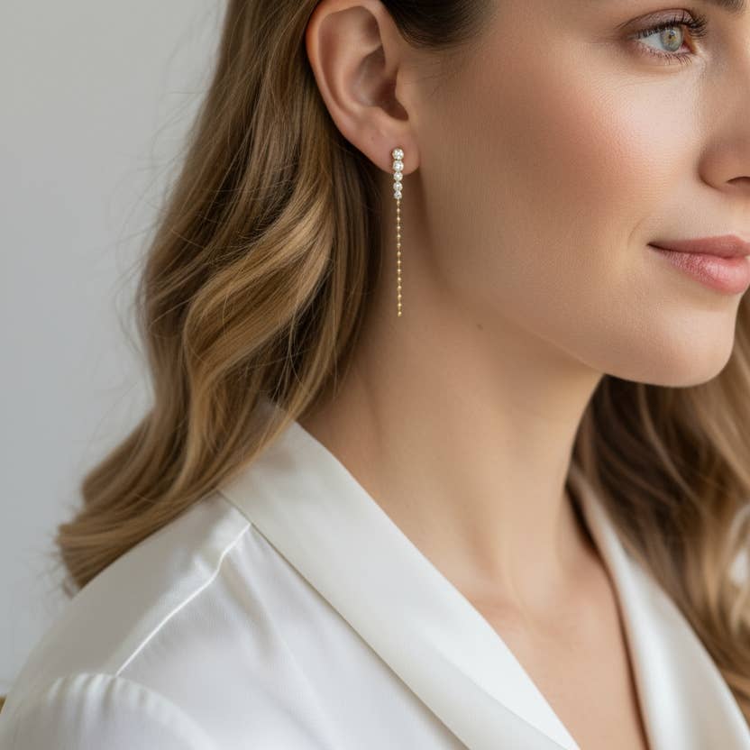 18k Gold Filled Cz and Beads Gradient Drop Earrings