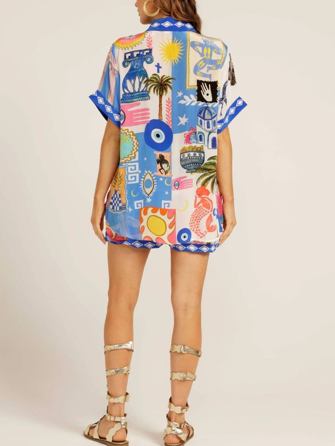 Vacation Retro Civilization Unique Print Shirt Shorts Set