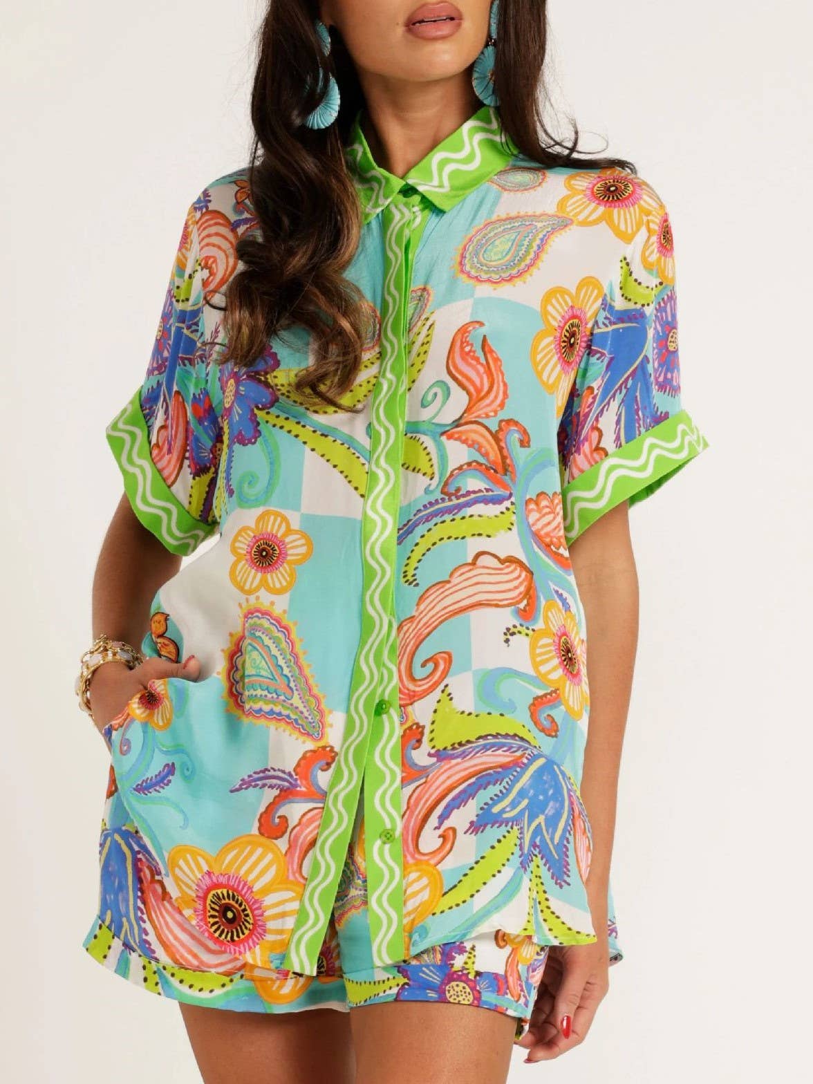 Vacation Retro Civilization Unique Print Shirt Shorts Set