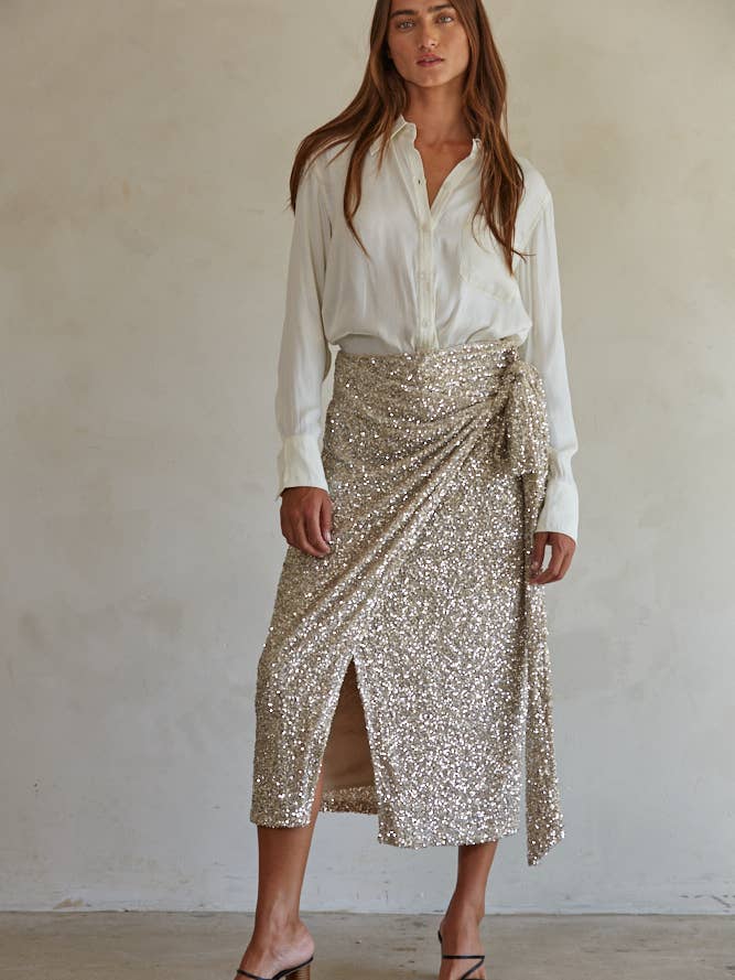 Sequin Wrap Midi Skirt