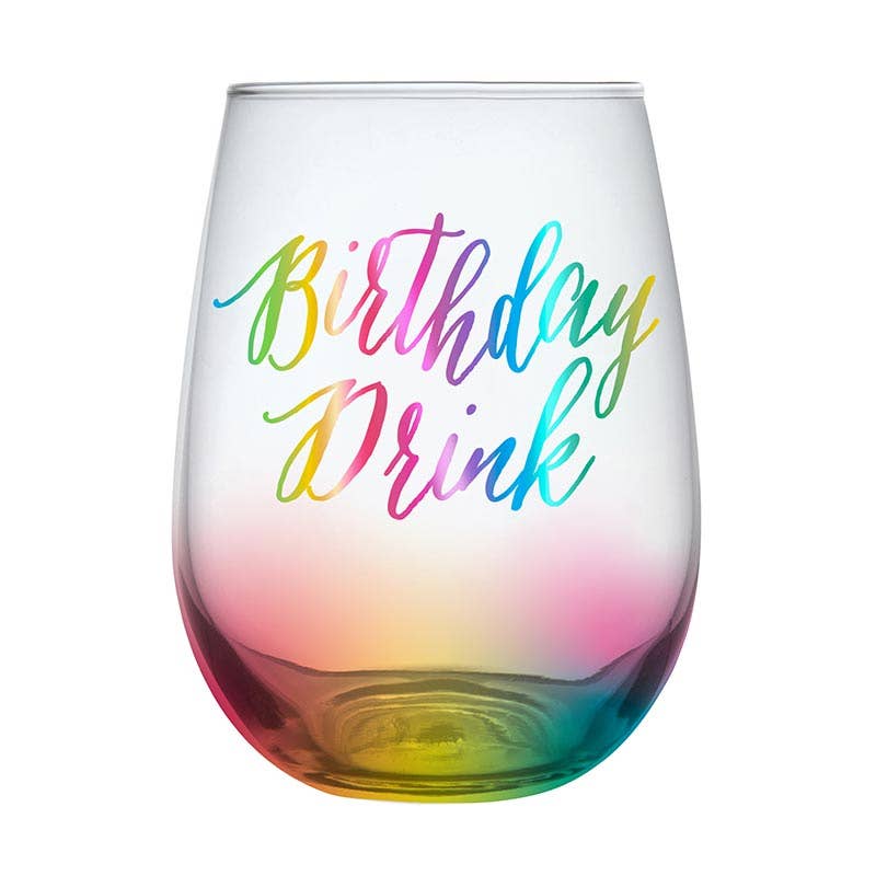 Stemless Wine Glass - Rainbow Birthday Drink